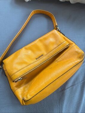 Danier Yellow Leather Shoulder Bag with Front Zip Pocket